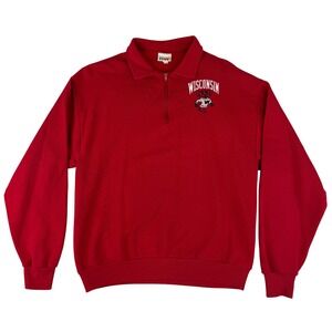Bassett-Walker Sweatshirt Mens Large Red Wisconsin Badgers Vintage 1/4 Zip Bucky